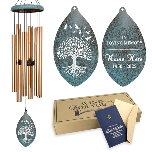Image of ASTARIN Sympathy Wind Chimes Personalized, Tree Life Sympathy Gifts Wind Chime for Loss of Loved Mom /Dad, Commemorative Wind Chimes for Condolences /Funeral, Outside Decor(Produced in Texas)