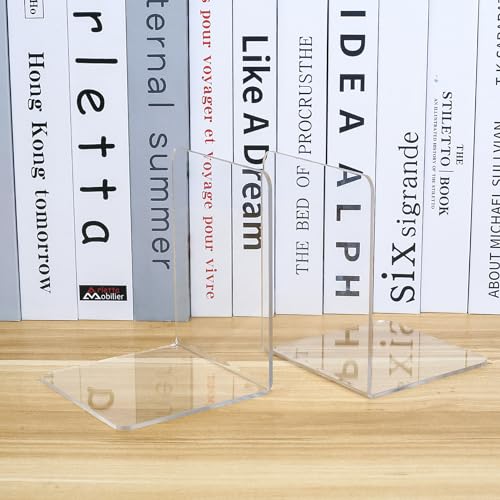 6 Pcs Acrylic Book Ends - Clear Non-Skid Heavy Duty Book Stoppers for Shelves Home Office Desk & Bookshelf Organizer - Image 3