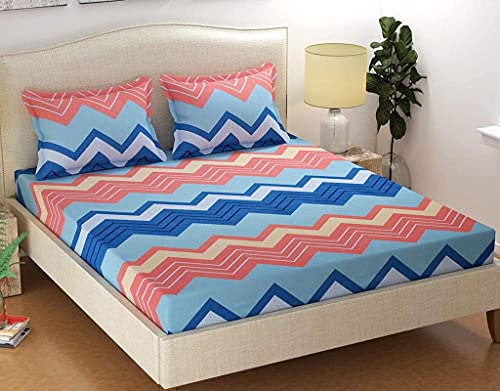 Image of Avinya Cotton Feel Glace Cotton Elastic Fitted Printed King SizeDouble Bed Bedsheet with 2 Pillow Cover(72 inch x72, Brown)