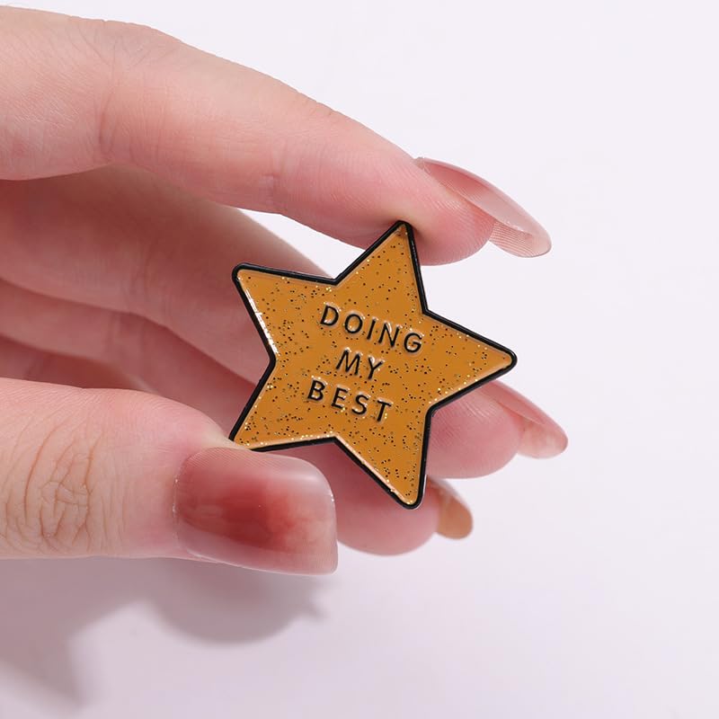 Image of inchi Tried inch Stars Enamel Pin inchDoing My Best inch Gold Glitter Star Enamel Pin Pop-Enamel Pin Lapel Badges Brooch for Women Men