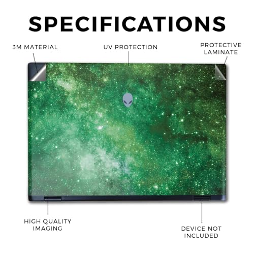 Image of Laptop Skin Compatible with Alienware M16 R2 (2024) - Green Stars - Premium 3M Vinyl Protective Wrap Decal Cover - Easy to Apply | Crafted in The USA by MightySkins
