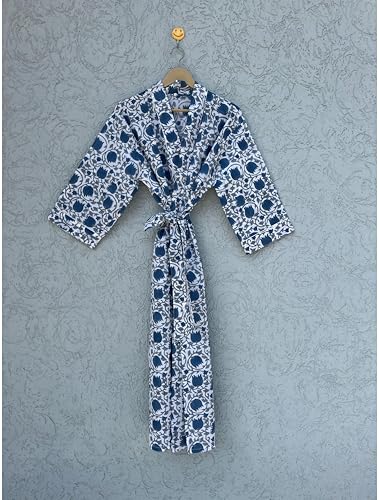 Image of Hand block print Cotton Kimono bikini cover up,Indian Hand block print Cotton Bath Robe,Swim Wear,Nighrwere Dressing Gown