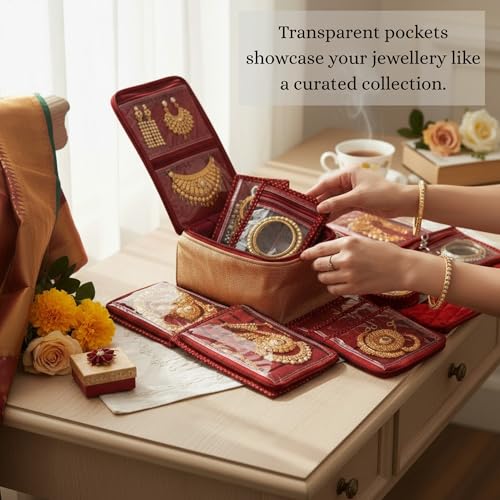 Image of Women's 15 Pieces Combo Marriage Bridal Jewellery Organiser Jewellery Box, Storage Bag, Vanity Box for Bridal Jewelry, Bangles, Necklaces, Earrings & Accessories