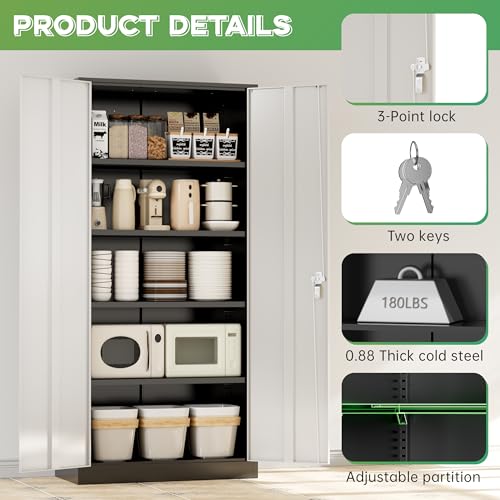 Image of INTERGREAT Metal Storage Cabinet,72 inch Steel Lockable Cabinet with Locking Doors and Adjustable Shelves,Locking Tool Cabinets for Office,Home,Garage,Gym,School (Black Grey)