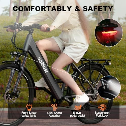 Image of ACTBEST Core Electric Bike for Adults - 468Wh Removable Battery, 26 inch Step Thru Electric Bicycle, Peak 750W Brushless Motor Ebike, with 7 Speed, Up to 50 Miles, Black with Front Basket