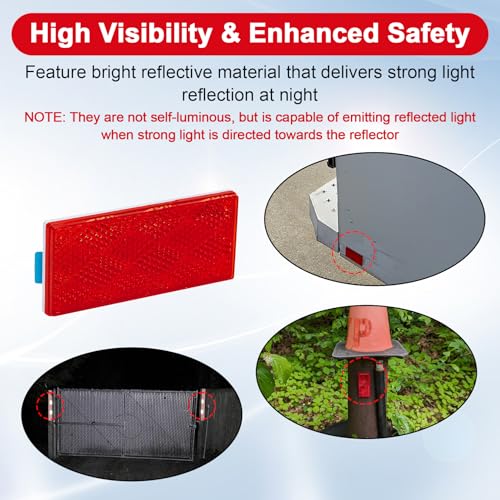 Image of 2pcs Rectangle Reflectors, High Reflectivity Stick On Safety Markers, Red | Durable PVC plastic, 3M self-adhesive backing, high reflective widely apply for motorcycle, bike, garage doors vehicle safety