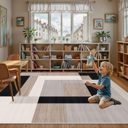 Tapis de sol moderne géométrique 60x90 lavable antidérapant intérieur