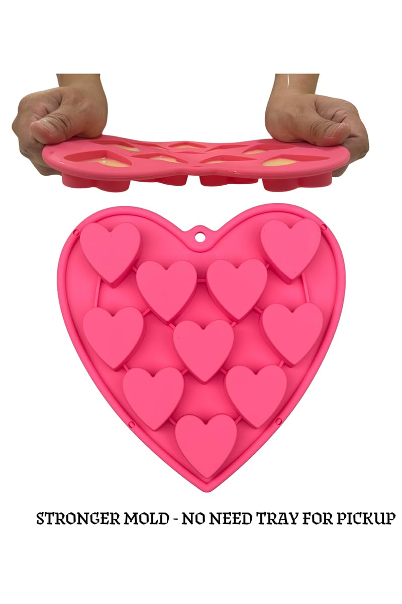 Moldes de silicona con forma de corazón para hornear, moldes grandes de 2 pulgadas, 10 cavidades adecuadas para moldes de cubitos de hielo, molde de chocolate, moldes de silicona de San 3