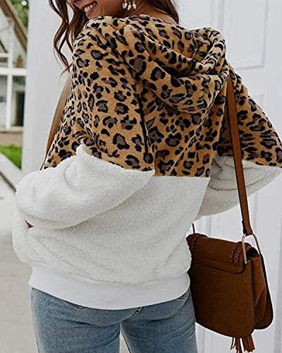 BEAUTELICATE Luipaard Jas van Imitatiebont Dames met Zakken Kort Mantels Revers Lange Mouw Shaggy Jassen voor Winter (Donkere Luipaard,M