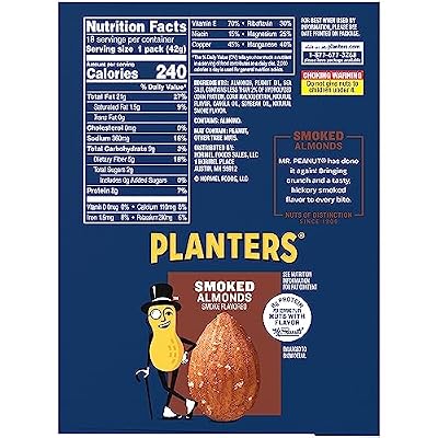 Planters Smoked & Salted Almonds Single Serve (1.5oz Bags, Pack of 18)