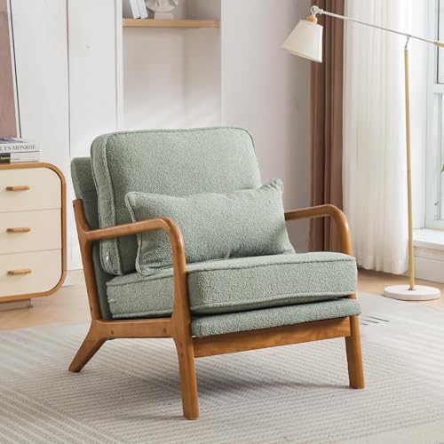 SEYNAR Mid-Century Accent Chair, Sherpa Fabric Lounge Chair with Wide