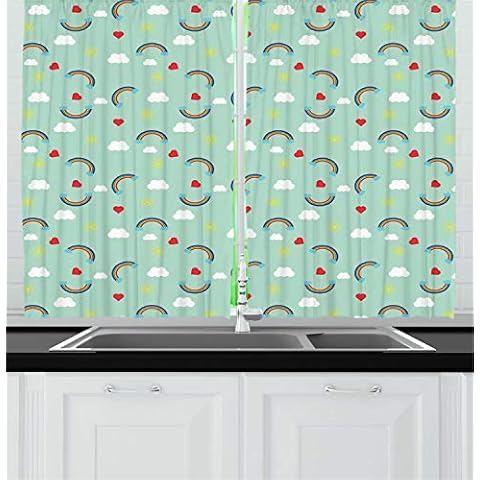 Ambesonne Rainbow Sky Kitchen Curtains Set Cover