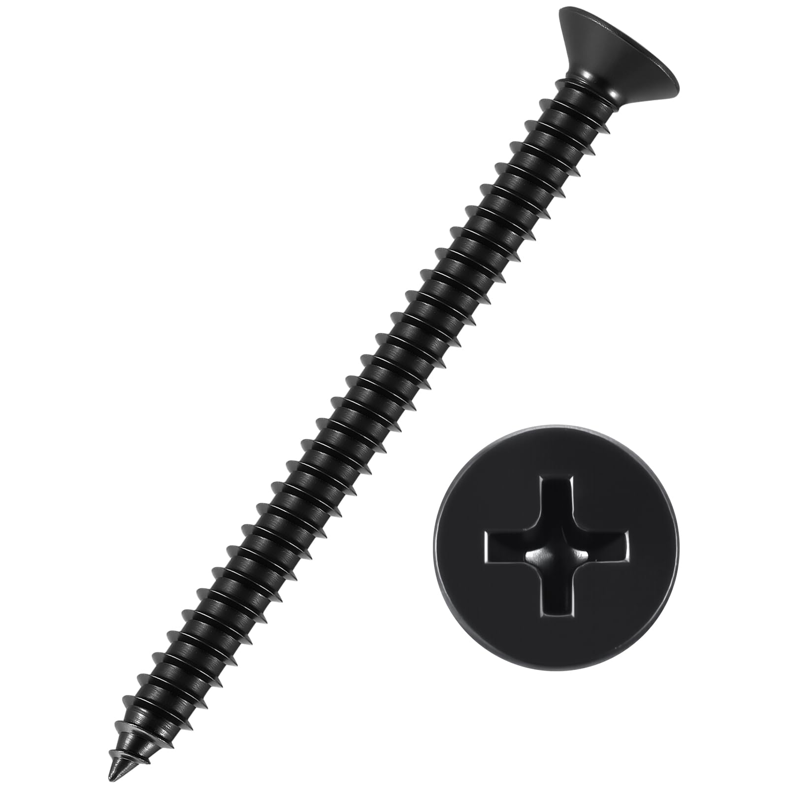 Kozelo 50pcs Phillips Flat Head Wood Screws - [#12x2-1/2"] 304 Stainless Steel Countersunk Self Tapping Screws for Furniture Assembly, Interior Trim, Outdoor Construction, Black — image 1