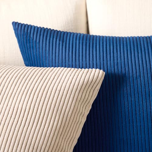 Image of Encasa XO Corduroy Cushion Covers, No Inserts, Set of 2, Navy Blue