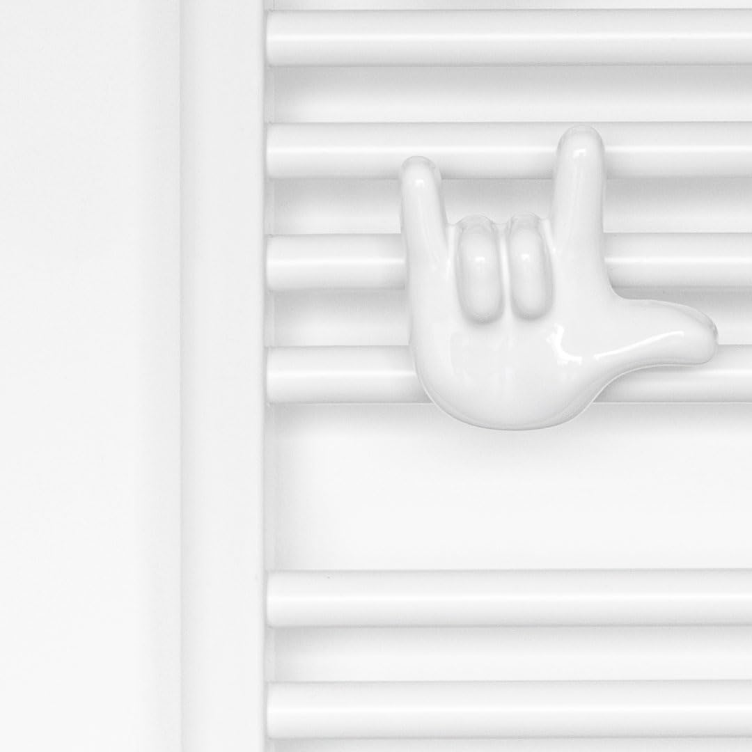 Letshelter Appendino in Ceramica per scaldasalviette e termoarredo a Forma di Segno I Love You Bianco Realizzato artigianalmente in Italia - Si installa Direttamente al radiatore