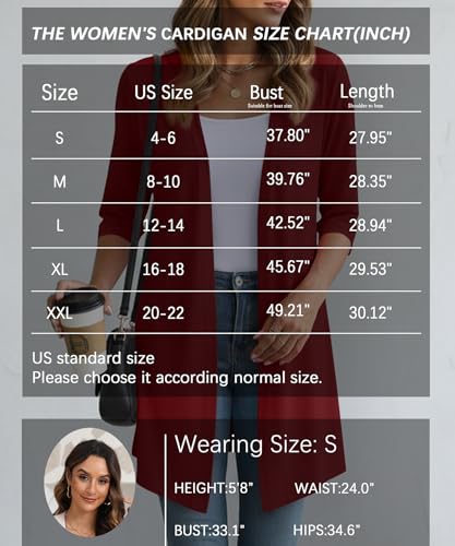 Image of YSYOKOW Womens Open Front Long Cardigan 3 /4 Sleeve Lightweight Knit Cardigan Casual Layering Spring Summer