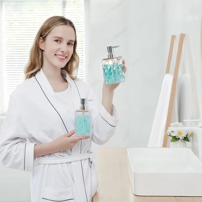 Set Bagno Accessori Completo Set di Accessori for Il Bagno Dispenser di Sapone con Vassoio Dispenser di Sapone in bambù Portaspazzolino Scatola di Bastoncini di Cotone Acrilico Trasparente