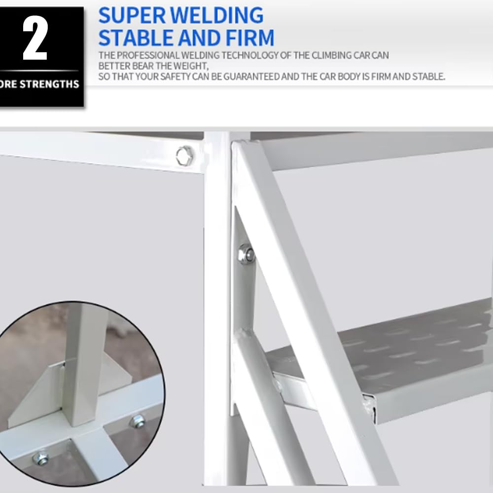 Escalera móvil con ruedas y pasamanos, escalera de plataforma de metal de 4 escalones para almacén, supermercado, biblioteca