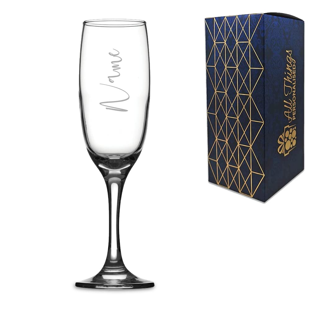 Personalised Engraved Novelty Champagne Flute with Name Engraved Sideways Design, Gift Boxed, Perfect for Any Occasion