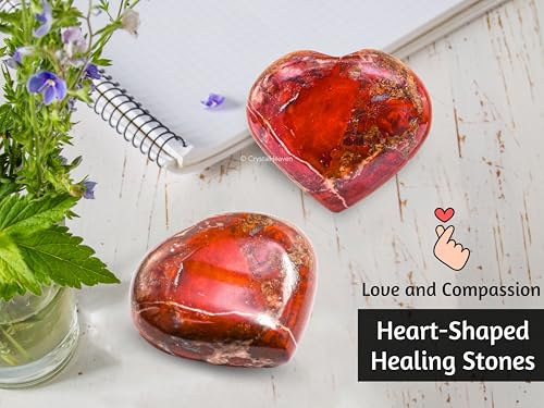 Image of Certified Brecciated Jasper Crystal Heart Palm Pebbles Stones for Anxiety Stress Relief Massage - AAA Grade Original Healing Gemstone Agate Heart Palm Stone for Yoga Meditation Spiritual