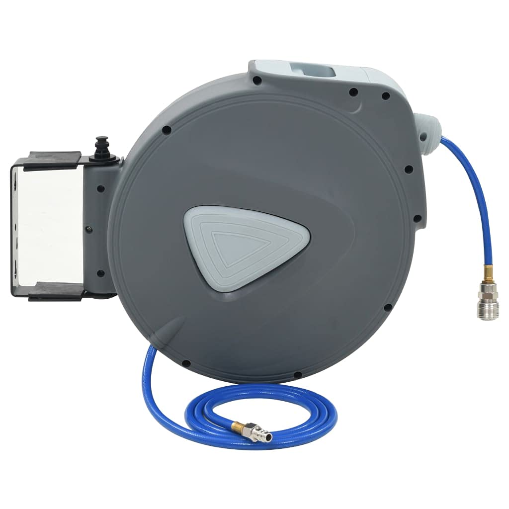 Avvolgitubo automatico ad aria compressa con tubo da 30 m e tubo di collegamento da 2 m, connettore da 1/4", montaggio a parete per officina e garage, grigio