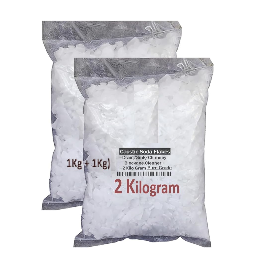 Caustic Soda Flakes 2KG for Effective Drain & chimney Cleaner | Clear Powder Drain Clogged Sinks and Pipes | Multipurpose Cleaning