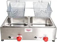 Fritadeira Industrial 2 Cubas Inox 5 Litros À Gás Profissional Salgado Porções Pastéis Baixa Pressão