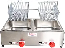 Fritadeira Industrial 2 Cubas Inox 5 Litros À Gás Profissional Salgado Porções Pastéis Baixa Pressão