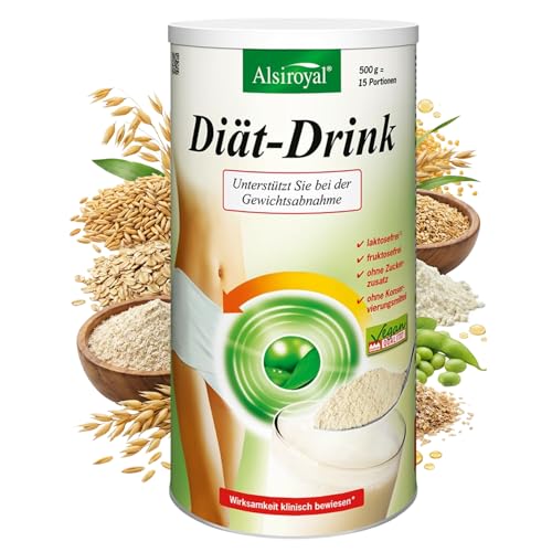 Alsiroyal Diät-Drink Vegan – Mahlzeitenersatz & Diätshake ohne Zuckerzusatz, gewichtskontrollierend, glutenfrei, eiweißreich (39g/100g), Ballaststoffquelle, laktosefrei, fruktosefrei, 500g