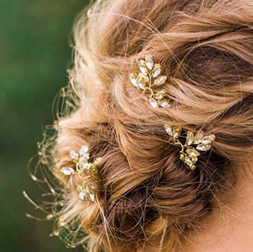 Yean Bridal Hair Pins Set Wedding Rhinestones Bead Hair Pin for Women and Girls (Set of 3) (Gold)