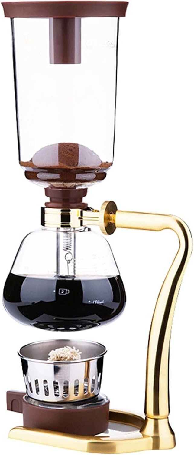 TEMKIN kfh Coffee Pot Coffee Siphon Pot 3 Cups Coffee Siphon Kettle Heat Resistant Glass Drip Coffee Pot Filter Coffee Machine Percolator Teapots (Color : Golden)