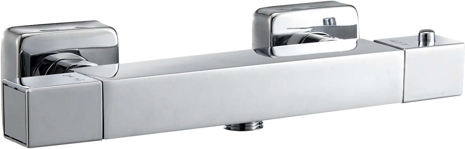 Hapilife Square Thermostatic Bar Shower Mixer Modern Chrome Valve, Only 1 Outlet(Suitable for Handheld Shower), Hot & Cold Water Mixer Constant Temperature Control for Bathroom