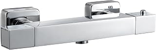 Hapilife Mezclador de ducha de barra termostática cuadrada, válvula cromada, solo 1 salida (adecuada para ducha de mano), mezclador de agua fría y caliente, control de temperatura constante para baño