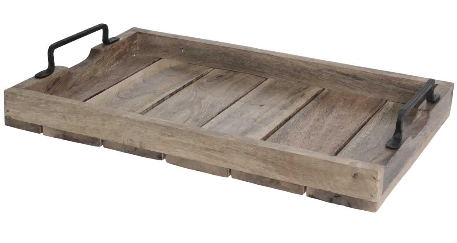LS-LebenStil XXL Mango-Holz Serviertablett 56x39x8cm Griff-Tablett Betttisch Betttablett Holztablett Küchentablett Frühstückstablett mit Griffen