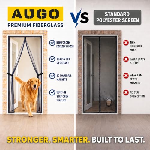 Image of AUGO Heavy Duty Magnetic Screen Door - Fiberglass Pet Resistant Mesh, Self Sealing Hands Free Magnetic Closure, Tear Resistant Door Screen Keeps Bugs Out, Patent Pending Keep Open Feature - 38 inch x 83 inch