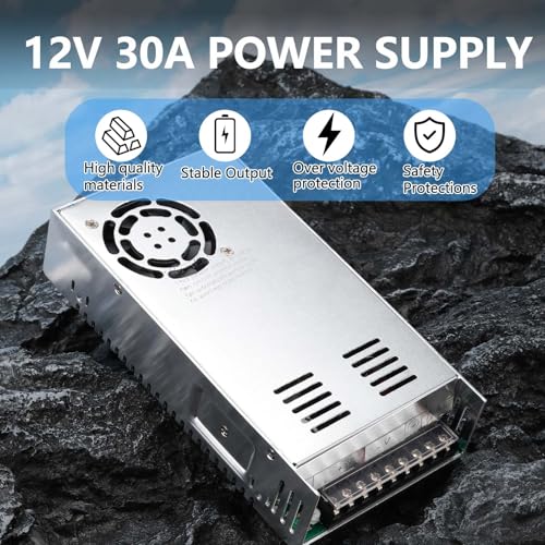 Image of 12V 30A 360W 110V AC to DC Regulated Universal Switching Power Supply, Transformer Adapter LED Driver for LED Strip Lights, CCTV Camera System, CCTV, Radio, 3D Printer