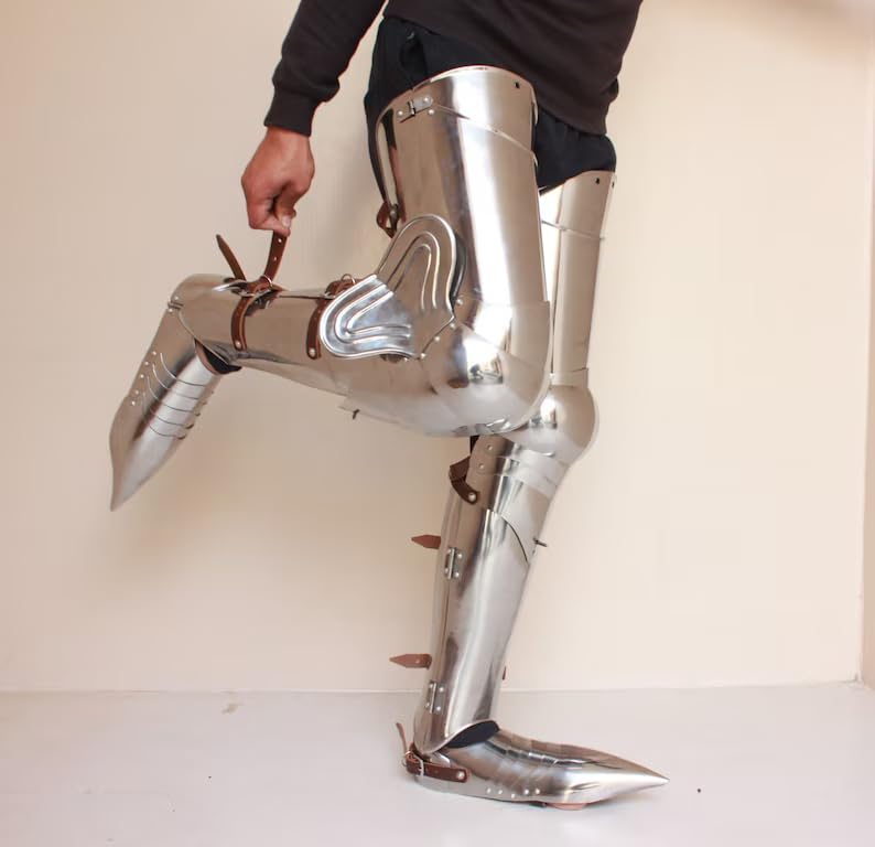Medieval Steel Gothic Full Leg Armor with Sabaton Reenactment Leg Guard Costume Knight Armour Collectibles