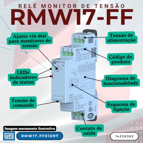 Relé Monitoramente Falta Fase 5A 480V 1NA+1NF RMW17-FF01D97 WEG