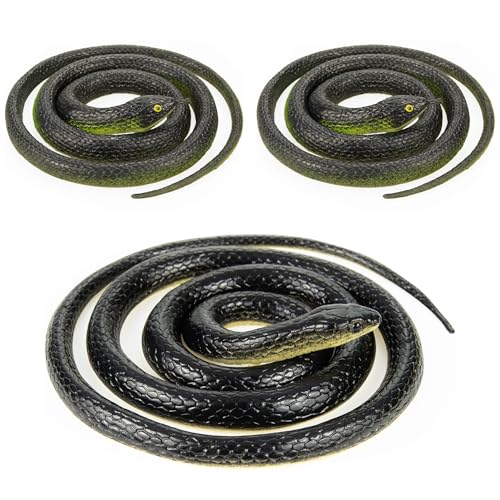NAKIMO 3 Pieces Realistic Rubber Snake 50 & 31.5 Fake Snake Toy for Garden Props and Practical Joke
