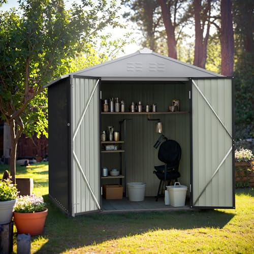 Image of GUNJI 6 x 4 FT Shed Outdoor Storage Shed Metal Garden Shed with Lockable Door Outside Waterproof Tool Shed for Backyard, Patio, Lawn (Gray)
