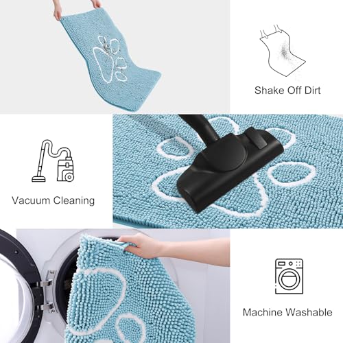 Image of Smiry Dog Door Mat for Muddy Paws, Absorbent Dirt Trapper Non Slip Quick Dry Washable Chenille Mat for Mud Dogs, Entry Rug for Indoor and Outdoor (48x30 Inches, Sky Blue and White)
