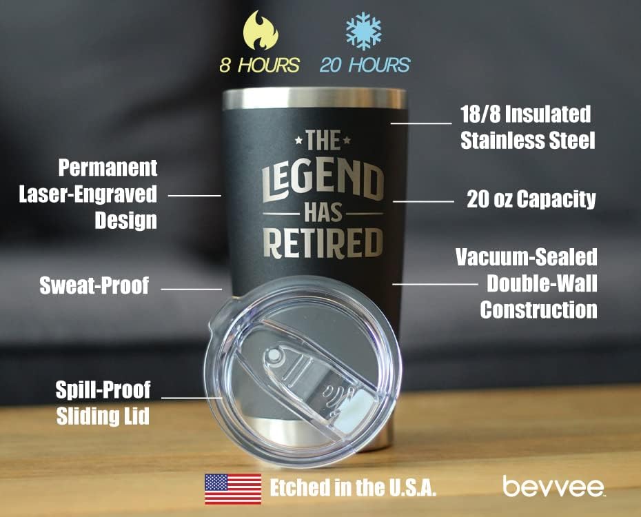 The Legend Has Retired - Insulated Coffee Tumbler Cup with Sliding Lid - Stainless Steel Insulated Mug - Funny Retirement Gifts for Boss or Coworkers - Black - Image 4