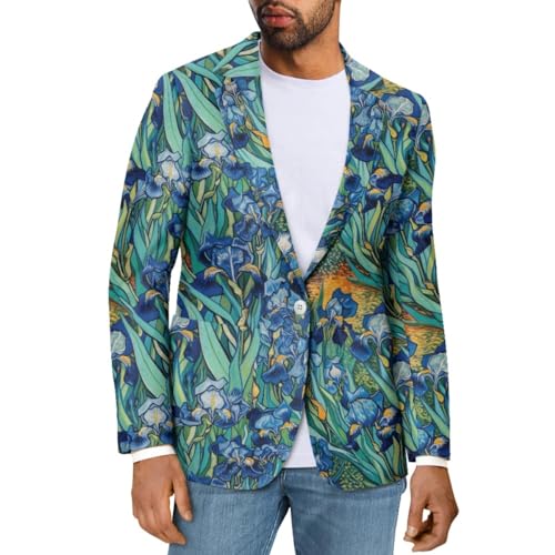 GLUDEAR Men's Casual Suit Blazer Jackets Paint Starry Night Print Slim Fit One Button Coats Blazers