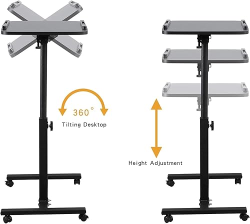 Miniatura 5 de Mesa de Cama Ajustable Sobre la Cama Mesa de Noche Bandeja Rodante para Laptop Carrito de Escritorio de Altura Portátil Mesa Móvil para Sentarse