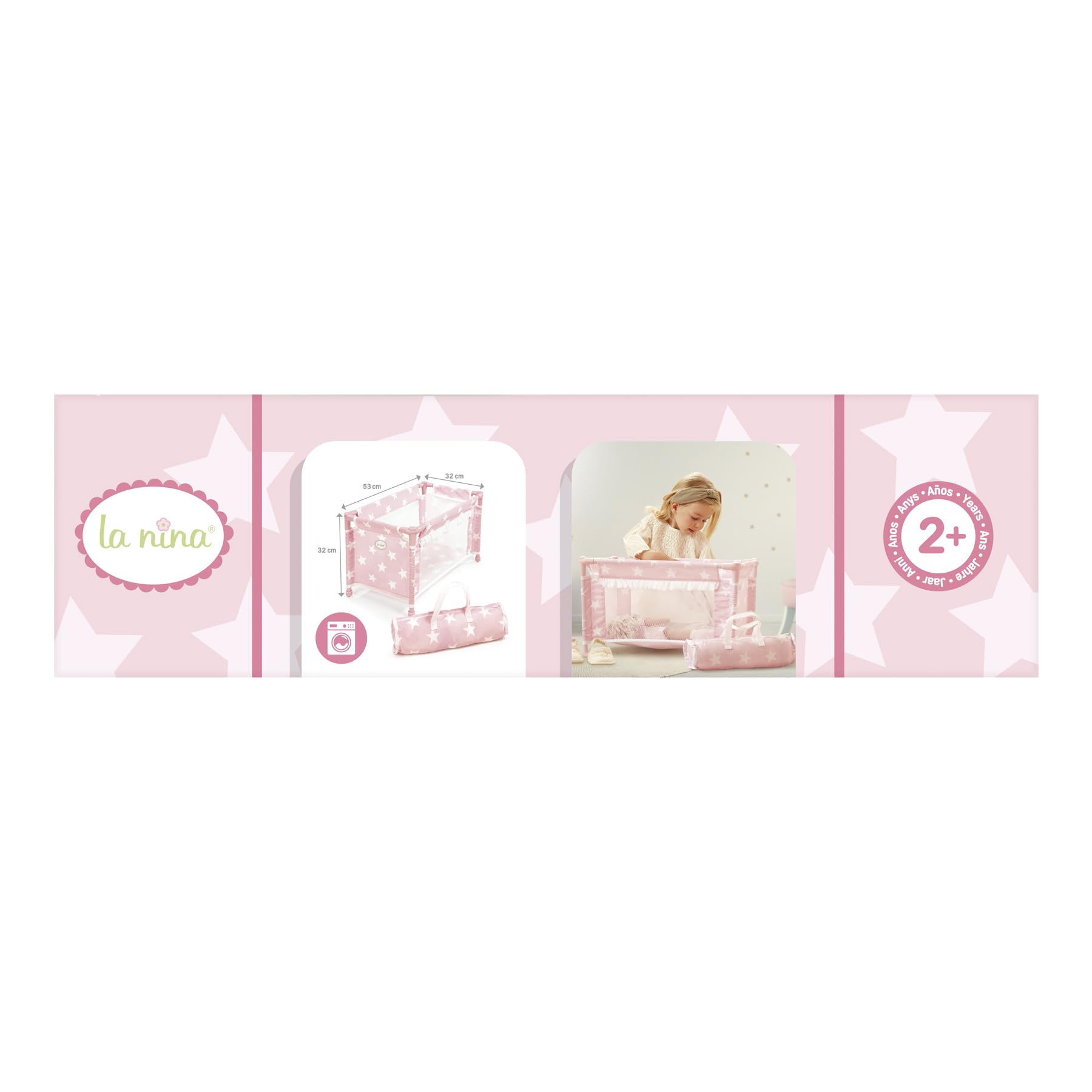 La Nina- Cama De Viaje Carlota (53X32X32 Cm) muñecas, Color rosa, 53 x 32 x 32 cm (Diset 60408)
