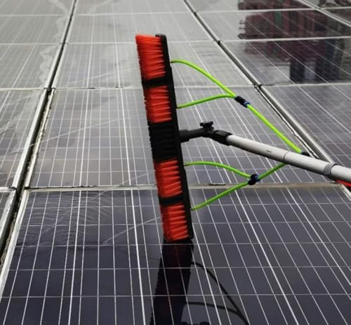 Kit de poste de limpieza de ventanas extensible con manguera, cepillo y escobilla de goma para ventanas y paneles solares