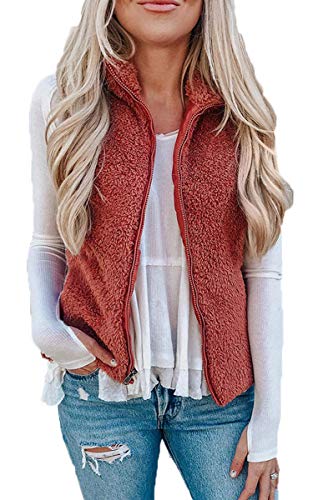 Angashion Women's Casual Sherpa Fleece Vest Zip up Warm Cardigan Waistcoat Outerwear with Pockets Pink L