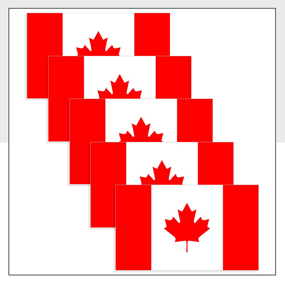 Canada Flag Bike Sticker Pack of 5 (60 x 36mm) Waterproof CAN Labels for Van Fridge Helmet Packwith® #P1102