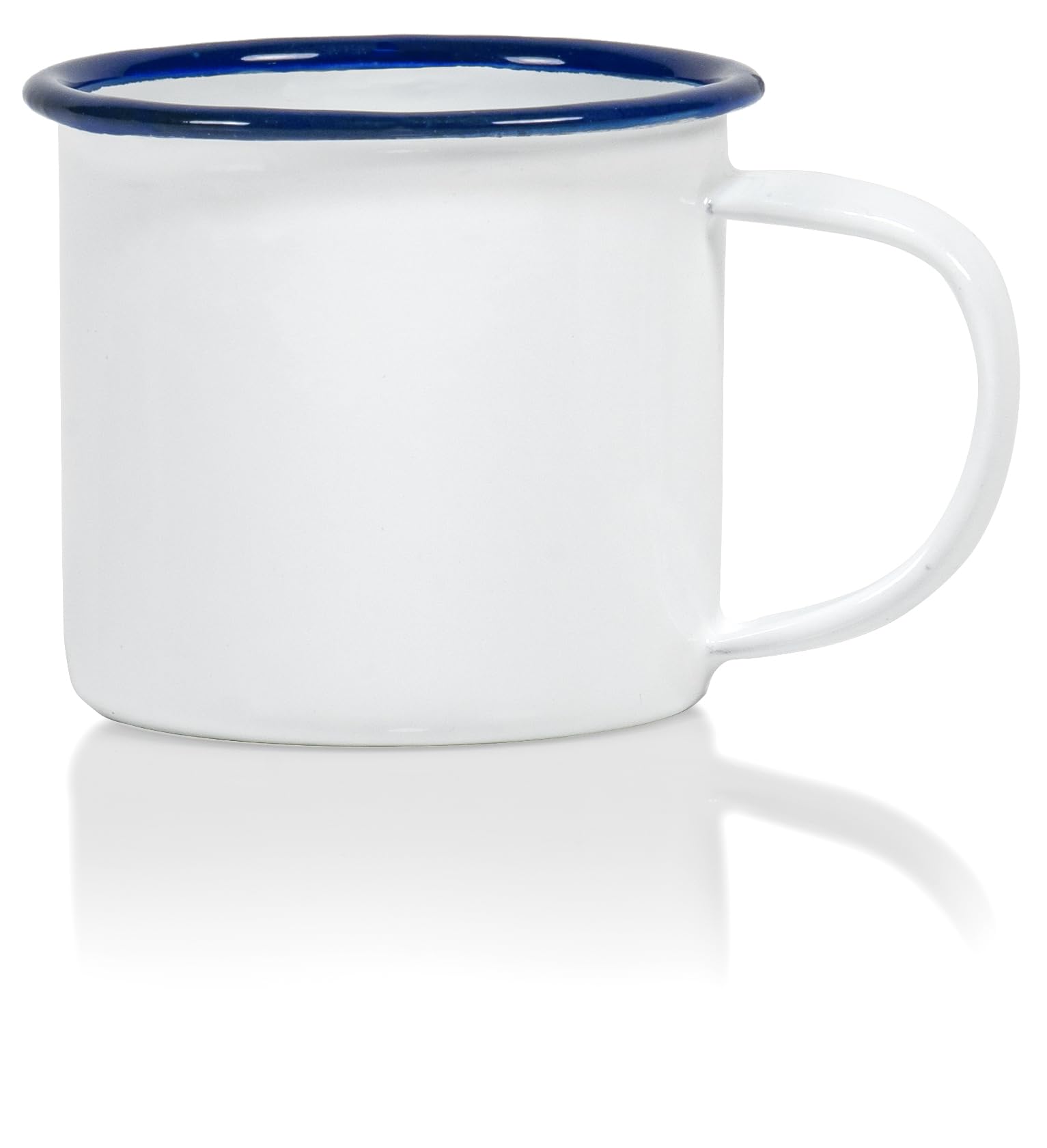 Red Co. Set of 6 Enamelware Metal Small Classic 5 Oz Round Coffee and Tea Mug with Handle, Solid White/Navy Blue Rim
