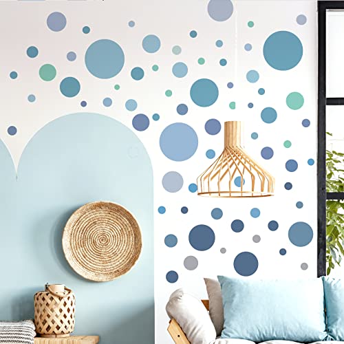 WandSticker4U®- 6 Bögen, 93 PUNKTE zum Kleben, pastell BLAU GRÜN TÜRKIS GRAU I Wandtattoo Punkte Kinderzimmer Wandsticker Kreise Dots I Möbelsticker Klebepunkte Mädchen & Junge Deko GROß